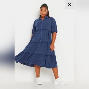 Blue Button Front Chambray Midi Dress